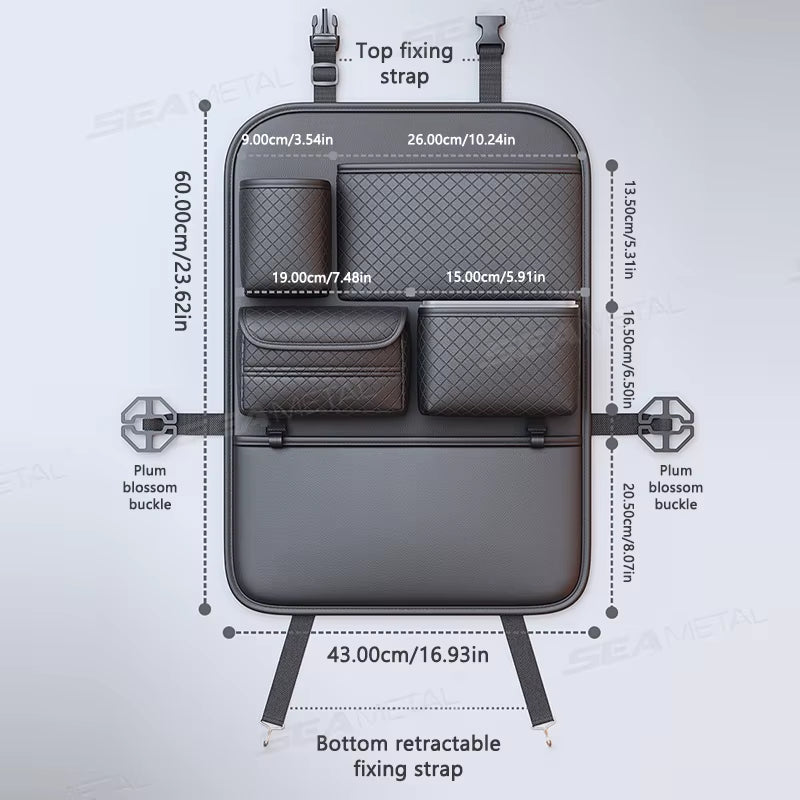 SEAMETAL Multi-Functional Car Seat Back Organizer High-Capacity Multi-Pocket Backseat Storage Bag Wear-Resistant anti Kick Mat