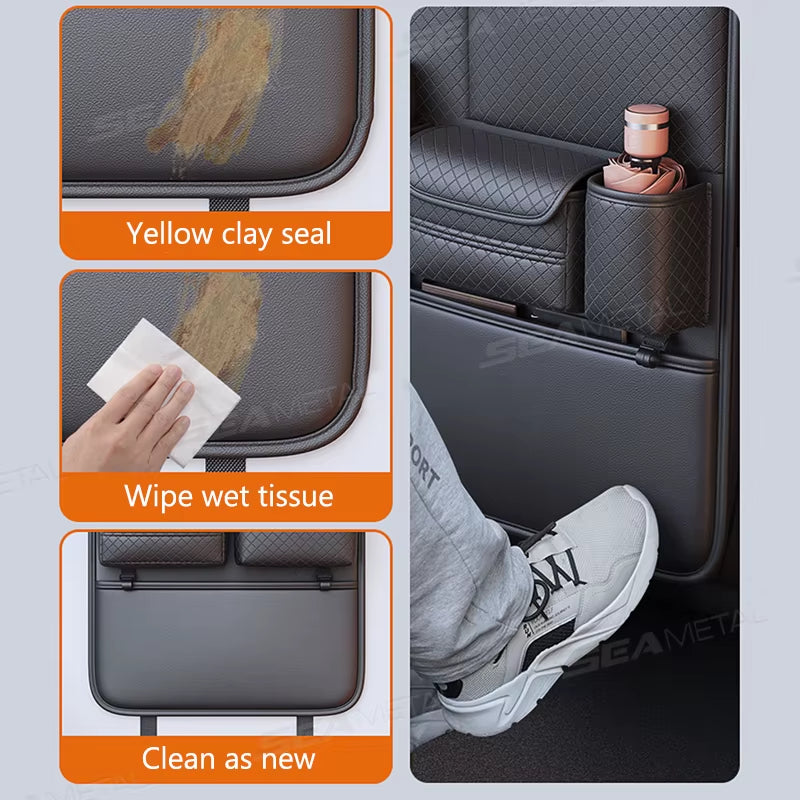 SEAMETAL Multi-Functional Car Seat Back Organizer High-Capacity Multi-Pocket Backseat Storage Bag Wear-Resistant anti Kick Mat