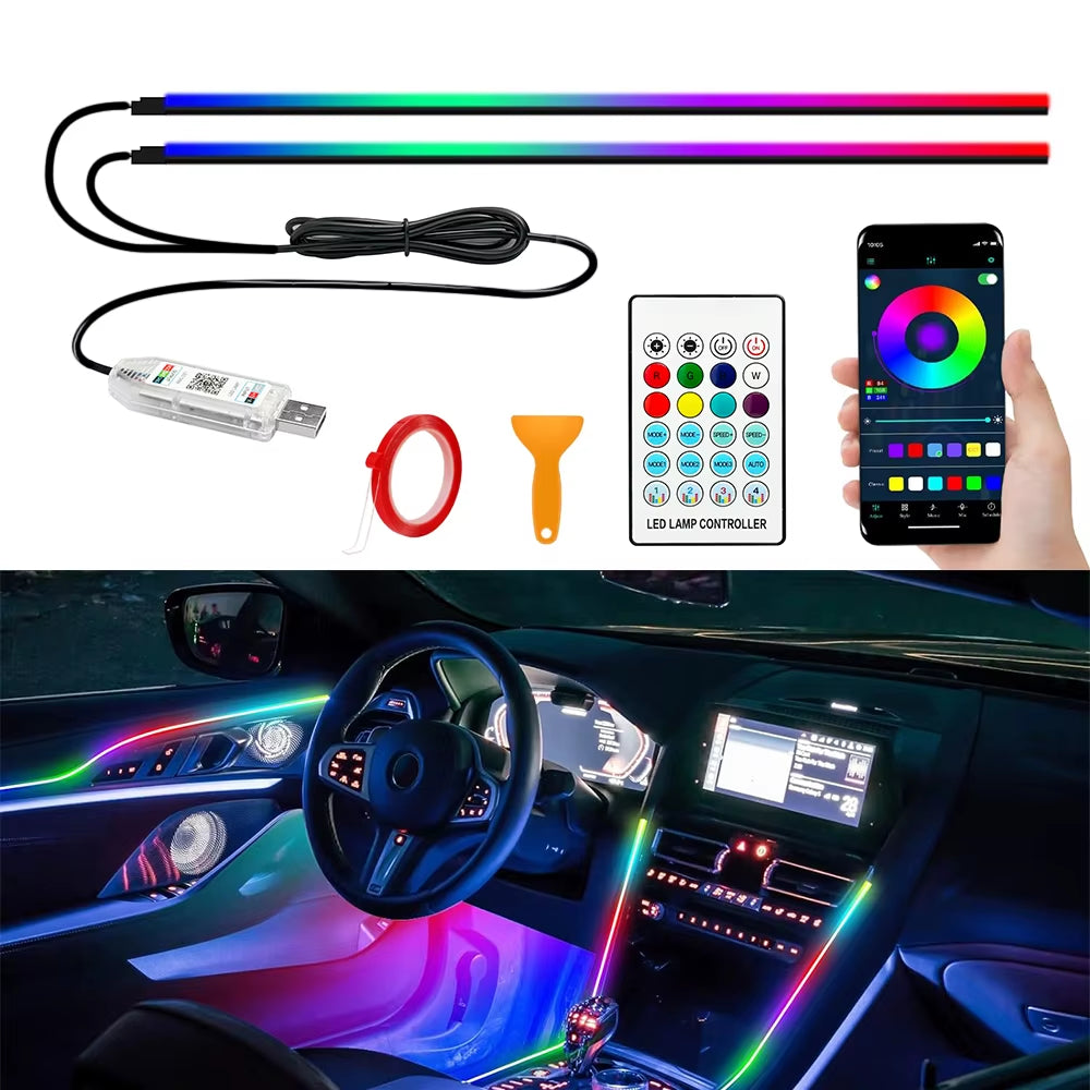 110Cm APP Control Car Ambient Lights LED Interior RGB Symphony Atmosphere Light Acrylic Strips Dashboard Decoration Sunroof