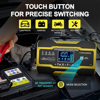 Battery Charger 10-Amp 12V and 24V Fully-Automatic Smart Car Battery Charger, Battery Maintainer Trickle Charger, Battery Charger with Temperature Compensation for Truck Motorcycle Lawn Mower Boat