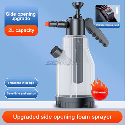 SEAMETAL 2L Hand Pump Foam Sprayer Side Open Pneumatic Car Wash Foam Sprayer Snow Foam High Pressure Auto Washing Spray Bottle