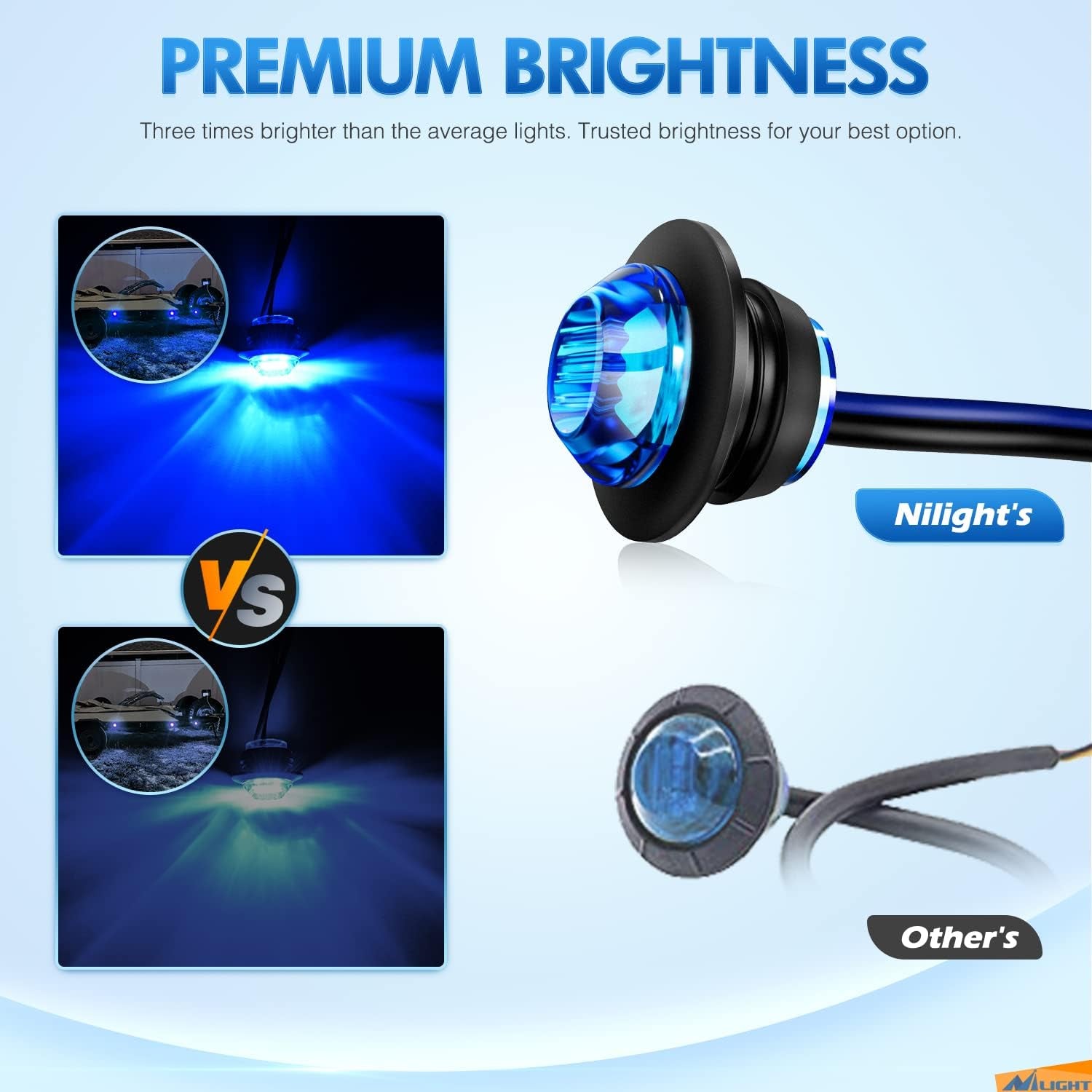 10 PCS 3/4 Inch round LED Clearance Light Front Rear Side Indicator Bullet Marker Lamp for Truck RV Car Bus Trailer Van Caravan Boat, Blue