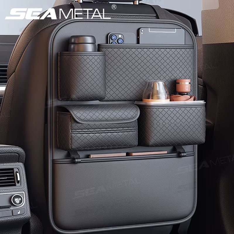 SEAMETAL Multi-Functional Car Seat Back Organizer High-Capacity Multi-Pocket Backseat Storage Bag Wear-Resistant anti Kick Mat