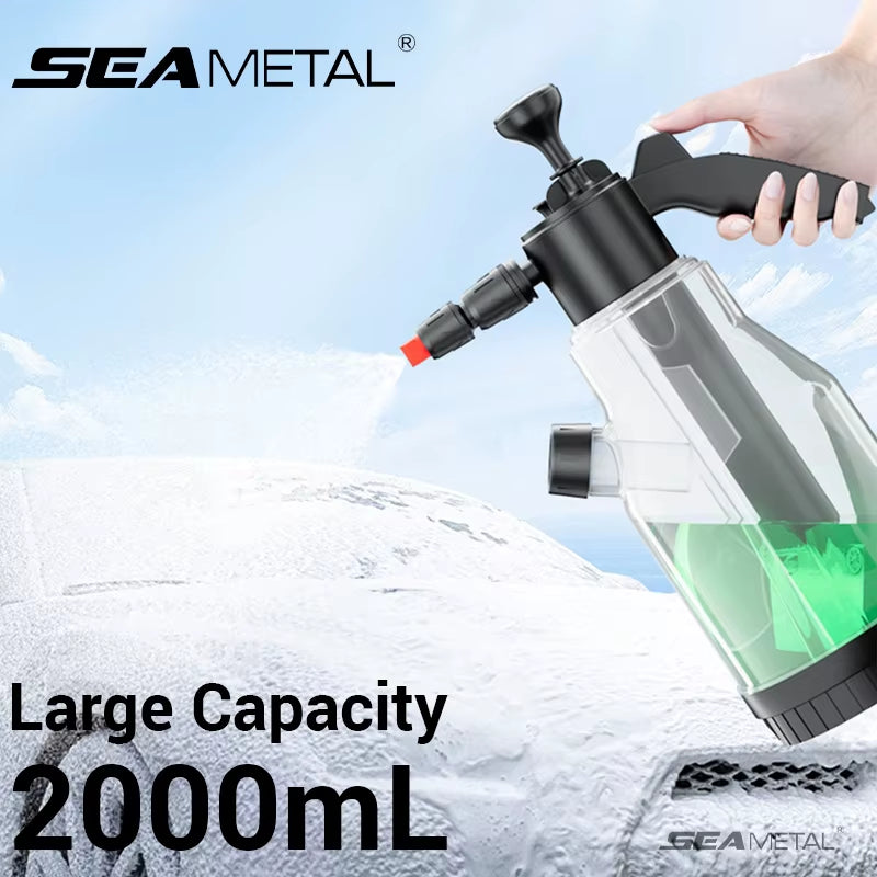 SEAMETAL 2L Hand Pump Foam Sprayer Side Open Pneumatic Car Wash Foam Sprayer Snow Foam High Pressure Auto Washing Spray Bottle