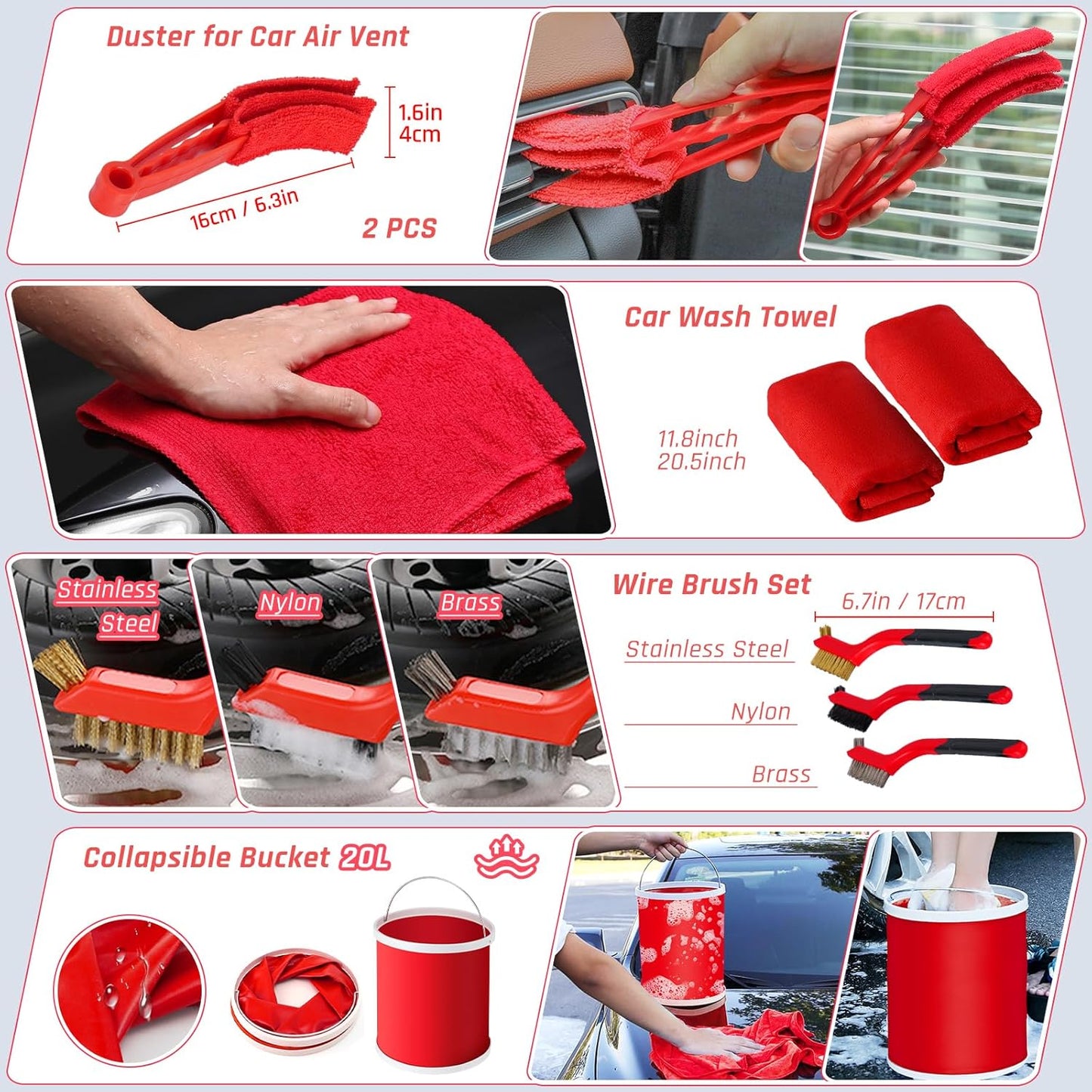 37PCS Car Detailing Kit Interior Cleaner, Auto Detailing Kit, Car Vacuum Car Interior Detailing Kit, Car Wash Kit with Bucket Detailing Brush Set Car Accessories for Motorcycle, Cars, Bikes, Wheels